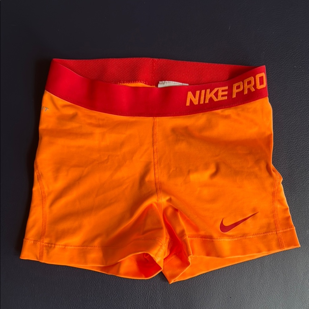 Nike Pro Bright Orange Shorts with Red Waistband